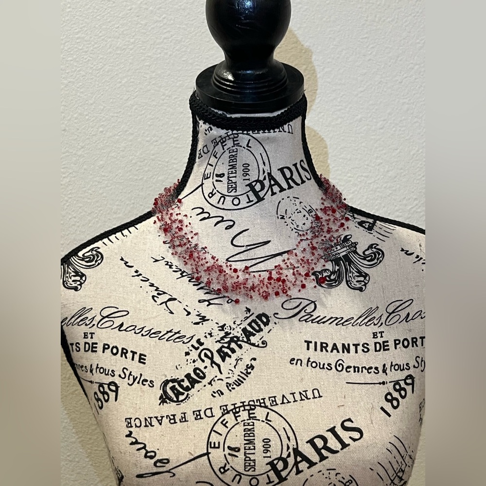 Handmade beaded knitted necklace with metal mesh bracelet